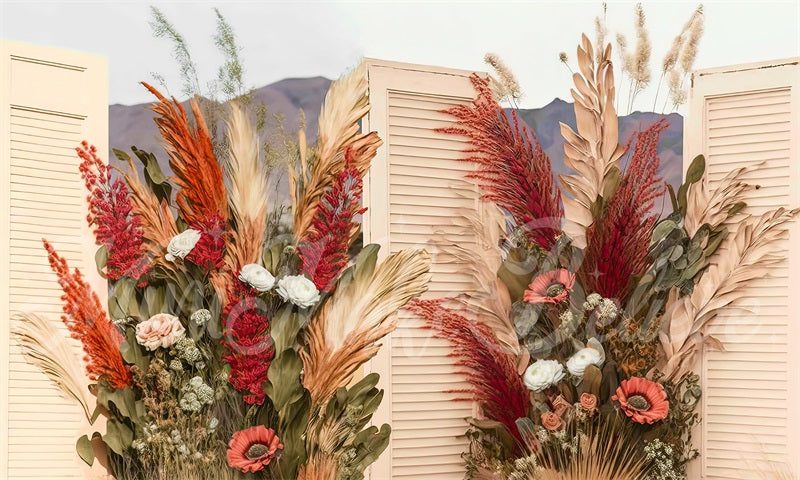 Kate Painterly Boho Backdrop Wood Doors Dried Flowers Designed by Mini MakeBelieve - Kate Backdrop AU