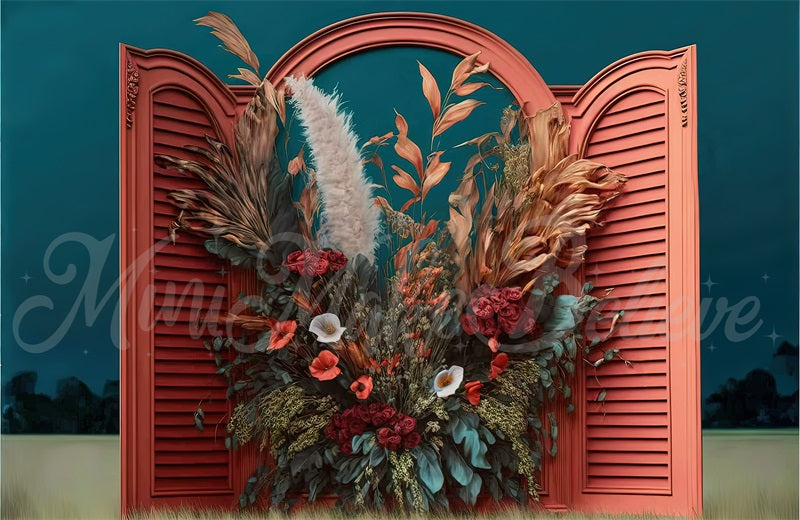 Kate Painterly Fine Art Floral Backdrop Interior Room with Dried Flowers Designed by Mini MakeBelieve - Kate Backdrop AU