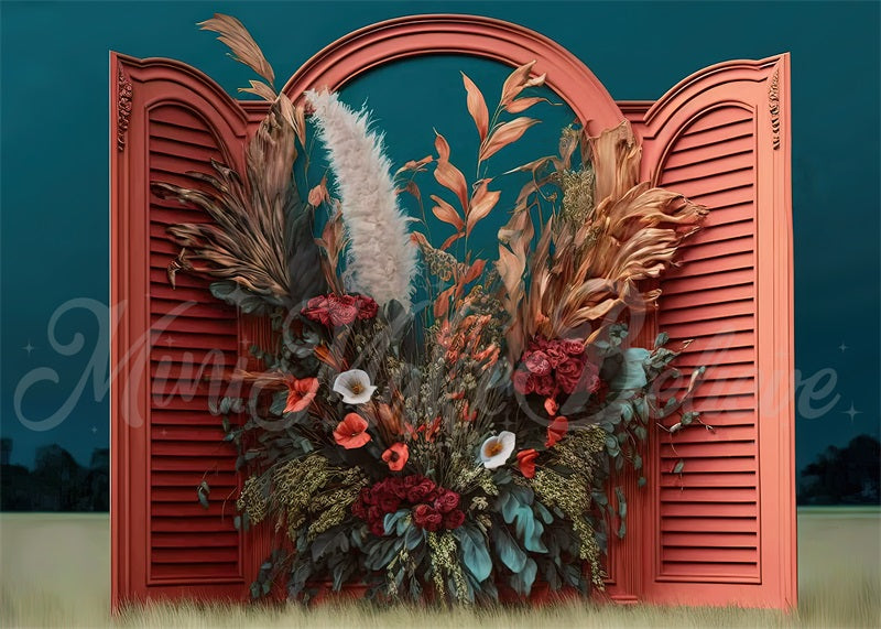 Kate Painterly Fine Art Floral Backdrop Interior Room with Dried Flowers Designed by Mini MakeBelieve - Kate Backdrop AU