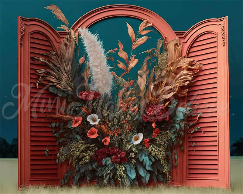 Kate Painterly Fine Art Floral Backdrop Interior Room with Dried Flowers Designed by Mini MakeBelieve - Kate Backdrop AU