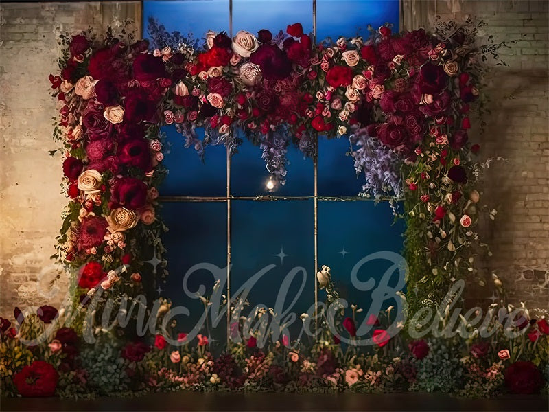 kate Painterly Fine Art Industrial Backdrop Brick Wall Red Flowers Designed by Mini MakeBelieve - Kate Backdrop AU