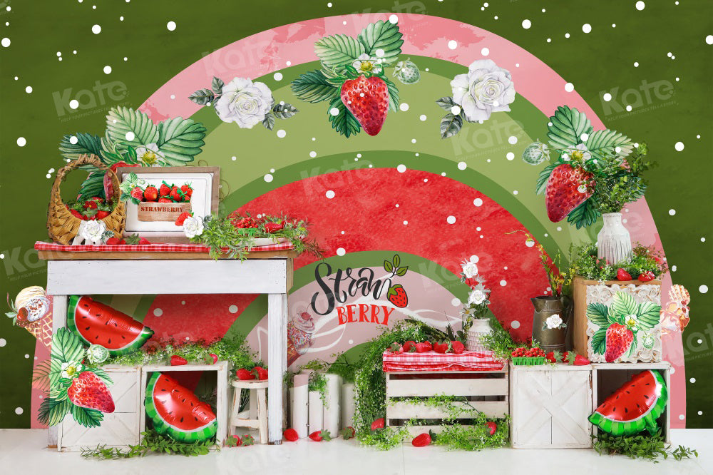 Kate Summer Strawberry Watermelon Rainbow Backdrop Cake Smash for Photography - Kate Backdrop AU