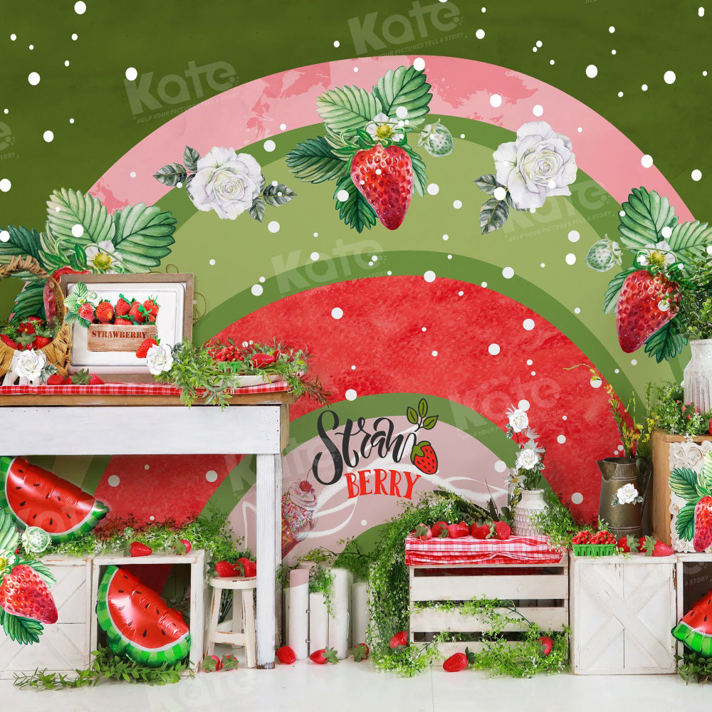 Kate Summer Strawberry Watermelon Rainbow Backdrop Cake Smash for Photography - Kate Backdrop AU