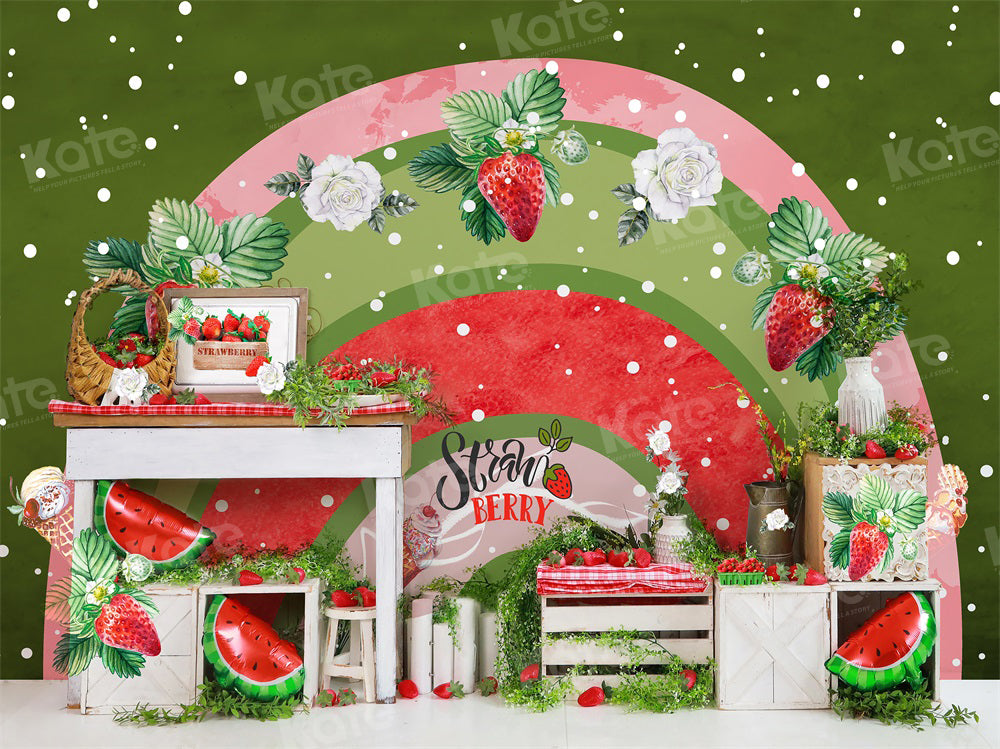 Kate Summer Strawberry Watermelon Rainbow Backdrop Cake Smash for Photography - Kate Backdrop AU