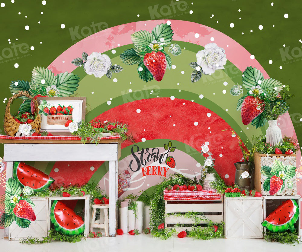 Kate Summer Strawberry Watermelon Rainbow Backdrop Cake Smash for Photography - Kate Backdrop AU