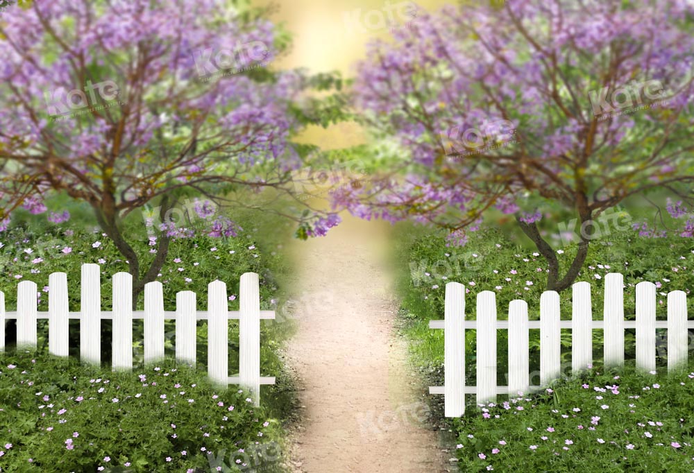 Kate Summer Garden Backdrop Purple Flowers Tree Grassland Fence Designed by Chain Photography - Kate Backdrop AU