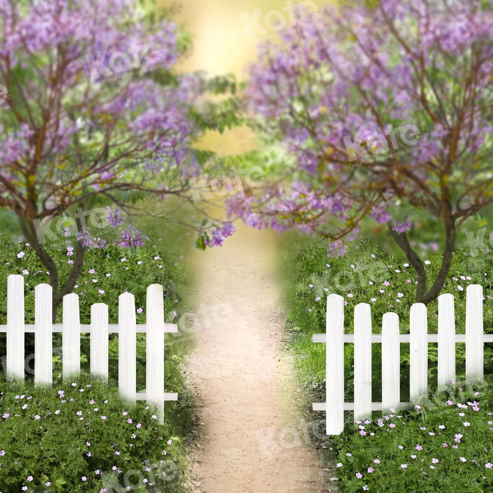 Kate Summer Garden Backdrop Purple Flowers Tree Grassland Fence Designed by Chain Photography - Kate Backdrop AU
