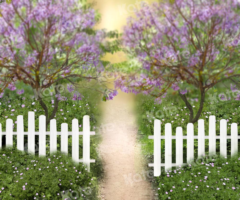 Kate Summer Garden Backdrop Purple Flowers Tree Grassland Fence Designed by Chain Photography - Kate Backdrop AU