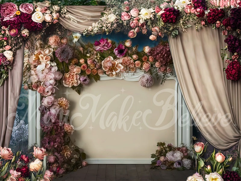 Kate Painterly Fine Art Floral Antique Fireplace Backdrop Curtains Designed by Mini MakeBelieve - Kate Backdrop AU