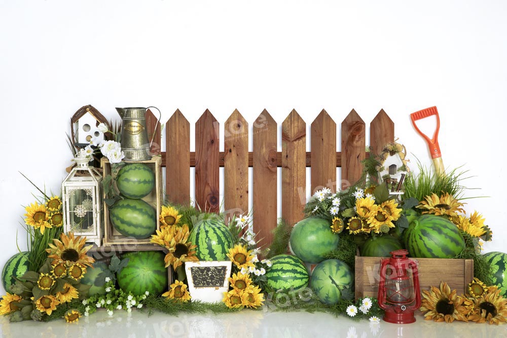 Kate Watermelon Farm Backdrop Wooden Fence Designed by Emetselch - Kate Backdrop AU
