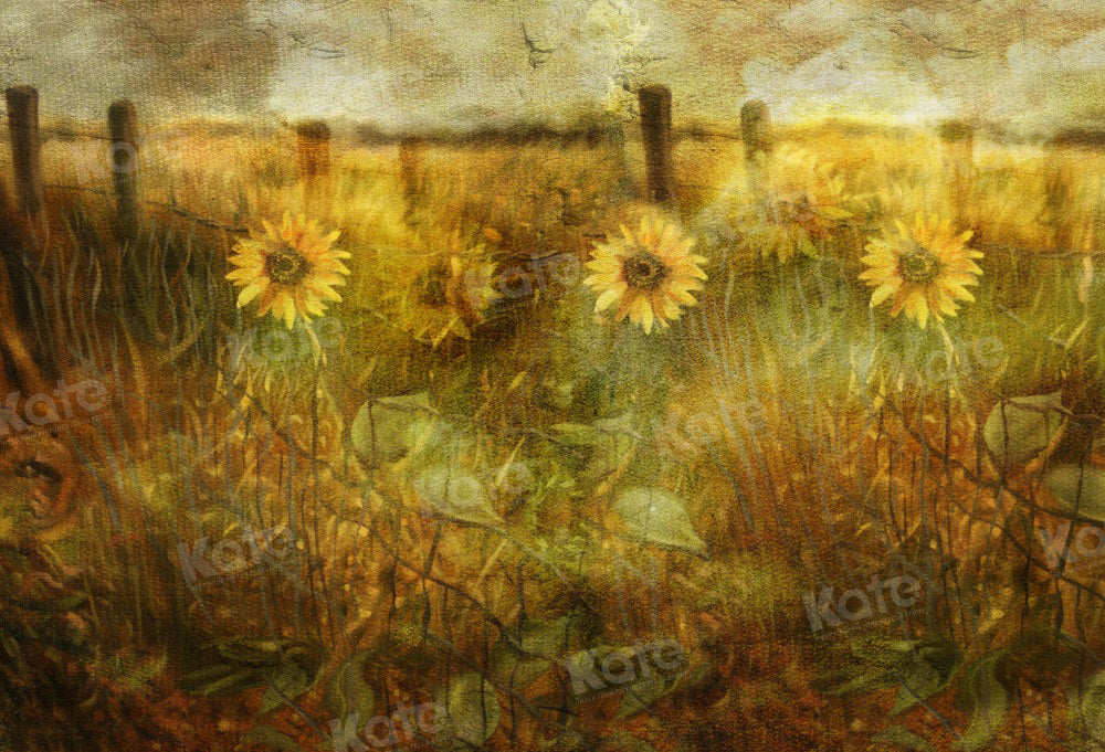Kate Hand Painted Sunflower Backdrop Field Summer for Photography - Kate Backdrop AU