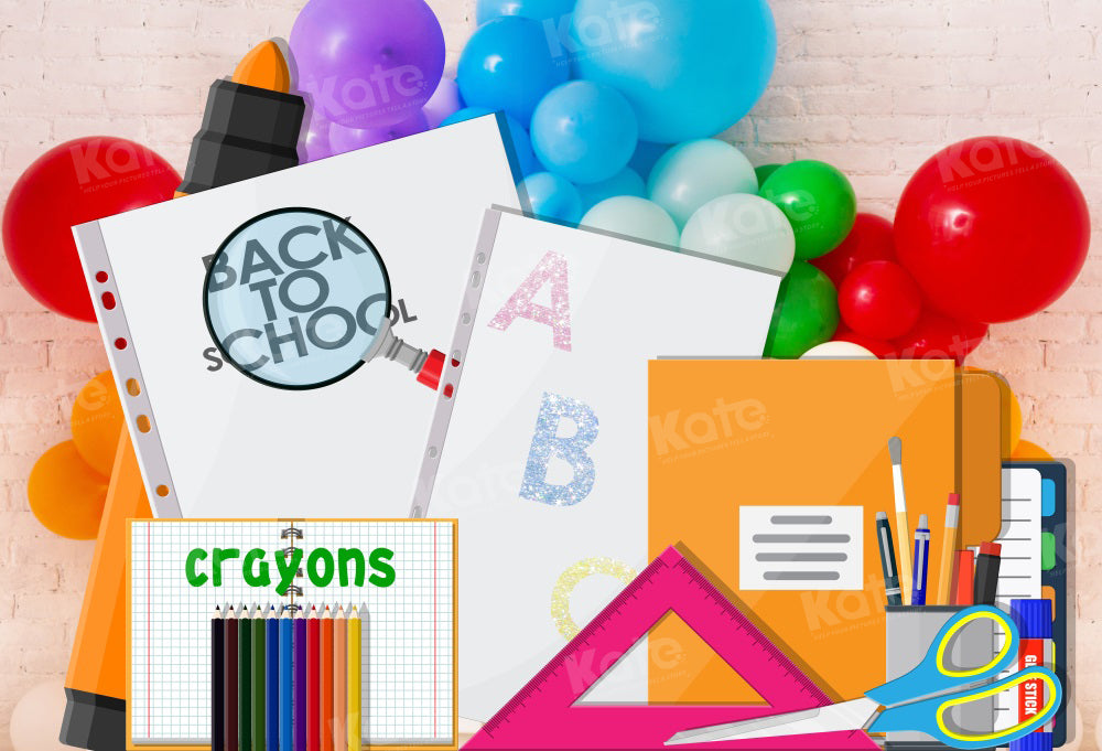 Kate Back to School Backdrop Cartoon Crayons Book for Photography - Kate Backdrop AU