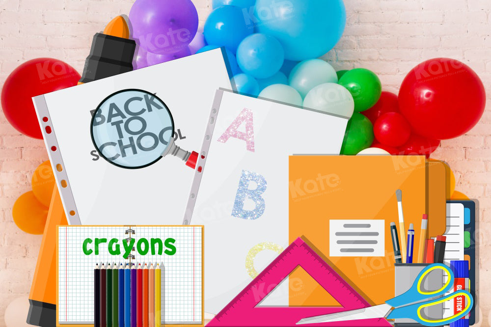 Kate Back to School Backdrop Cartoon Crayons Book for Photography - Kate Backdrop AU
