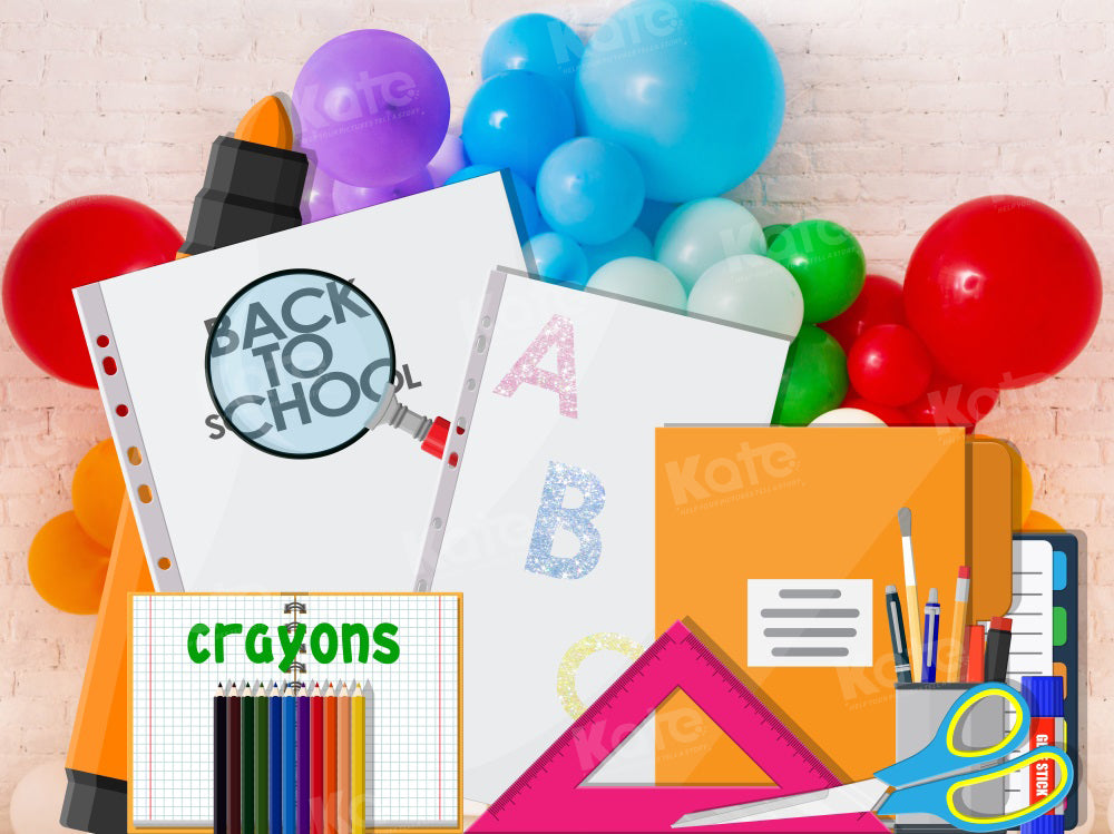 Kate Back to School Backdrop Cartoon Crayons Book for Photography - Kate Backdrop AU