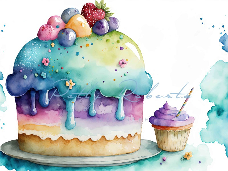 Kate Rainbow Sweet Backdrop Watercolor Cup Cake Designed by Patty Robertss - Kate Backdrop AU