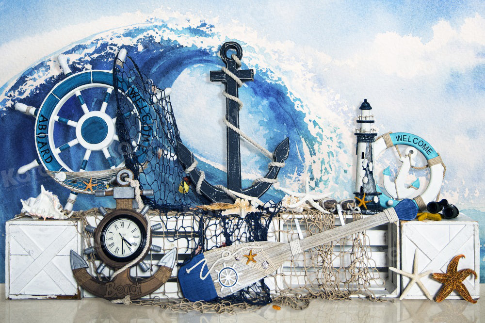 Kate Sailing Adventure Backdrop Blue Waves for Photography - Kate Backdrop AU