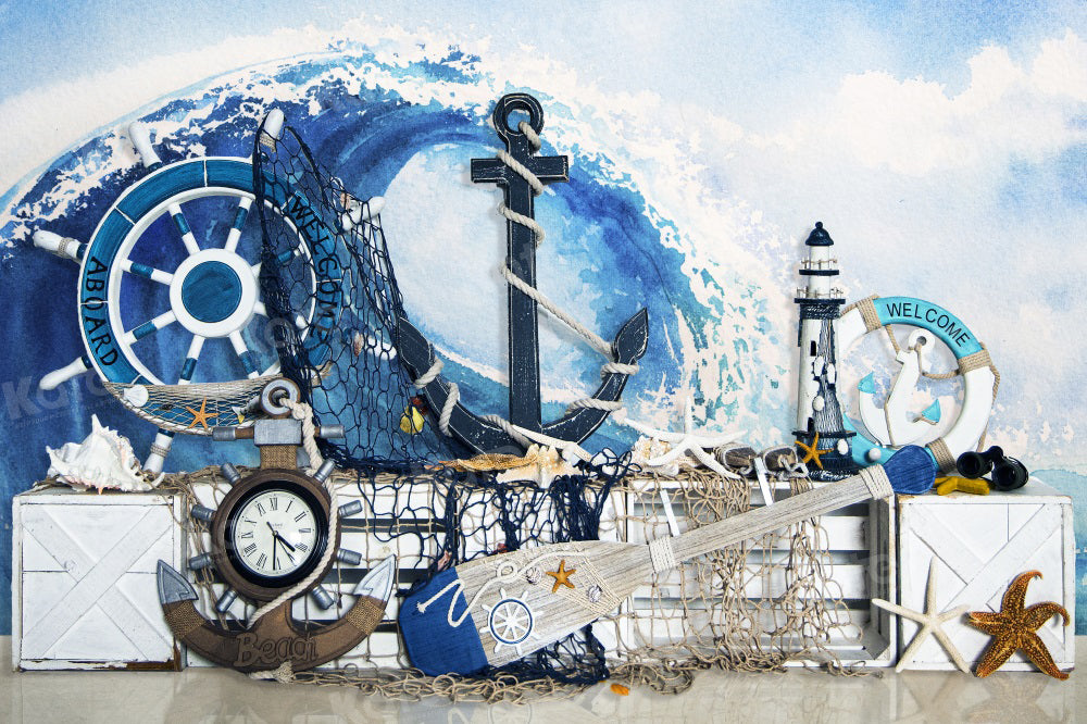 Kate Sailing Adventure Backdrop Blue Waves for Photography - Kate Backdrop AU