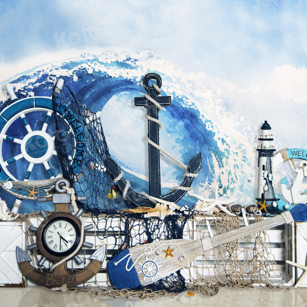 Kate Sailing Adventure Backdrop Blue Waves for Photography - Kate Backdrop AU