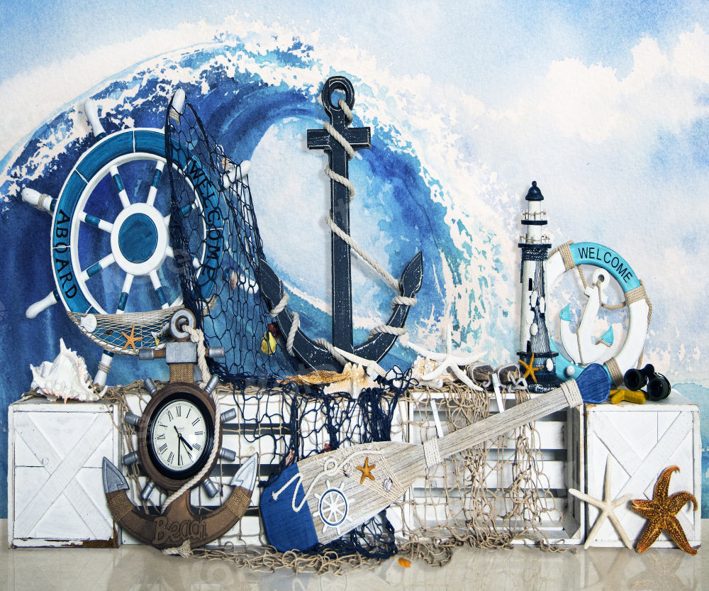 Kate Sailing Adventure Backdrop Blue Waves for Photography - Kate Backdrop AU