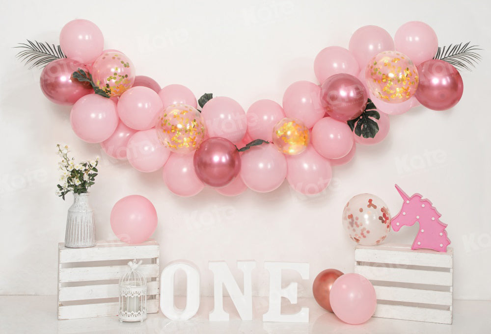 Kate 1st Birthday Backdrop Pink Balloon Cake Smash for Photography - Kate Backdrop AU