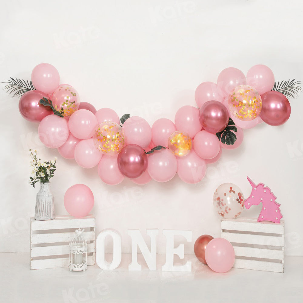 Kate 1st Birthday Backdrop Pink Balloon Cake Smash for Photography - Kate Backdrop AU