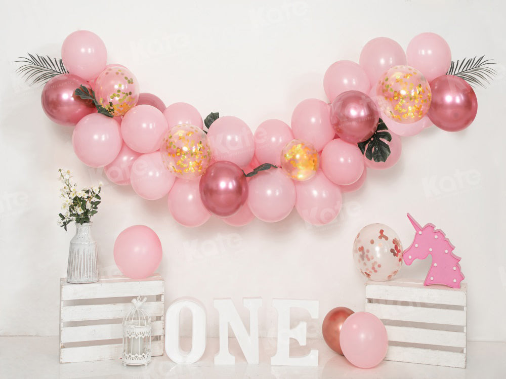 Kate 1st Birthday Backdrop Pink Balloon Cake Smash for Photography - Kate Backdrop AU