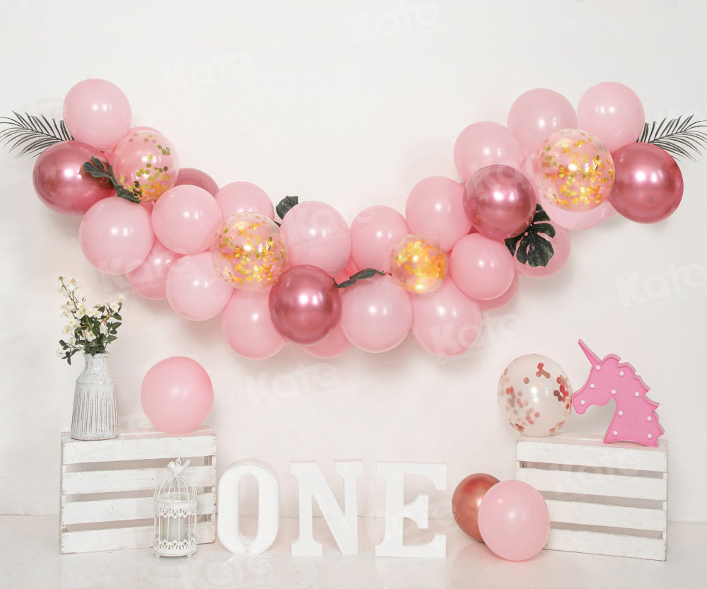 Kate 1st Birthday Backdrop Pink Balloon Cake Smash for Photography - Kate Backdrop AU