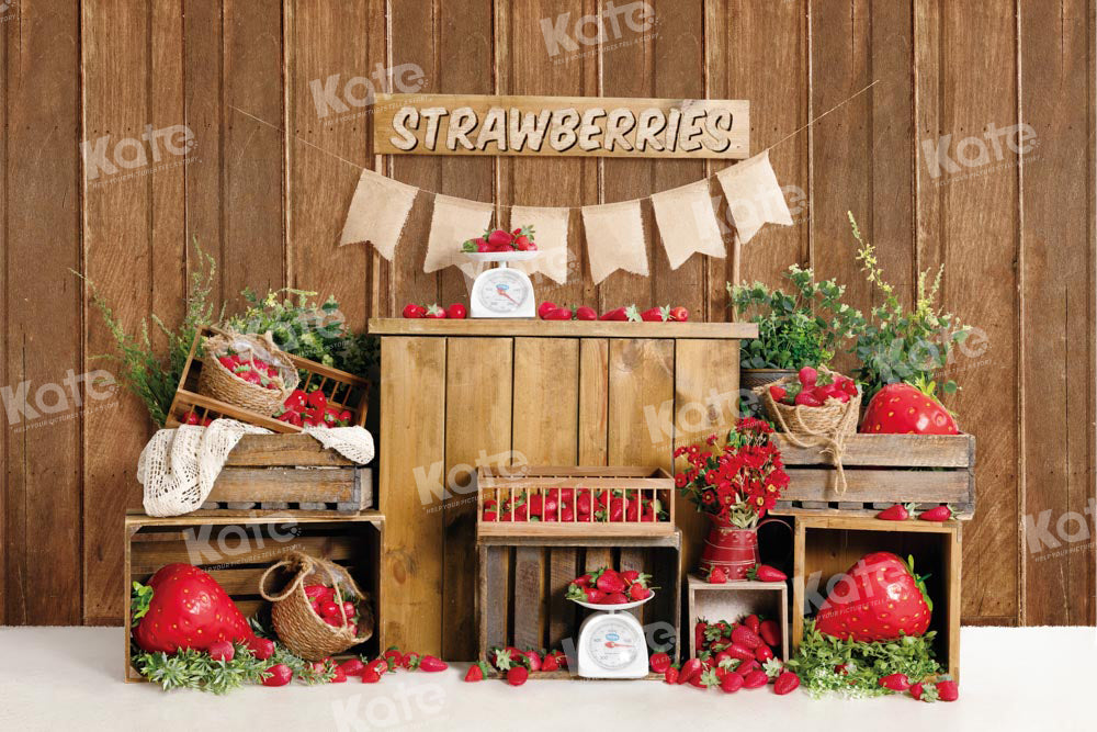 Kate Log House Strawberry Backdrop Designed by Emetselch - Kate Backdrop AU