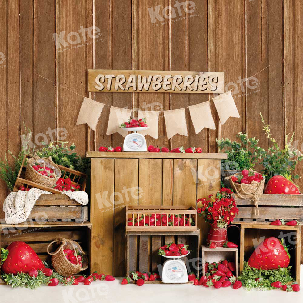 Kate Log House Strawberry Backdrop Designed by Emetselch - Kate Backdrop AU