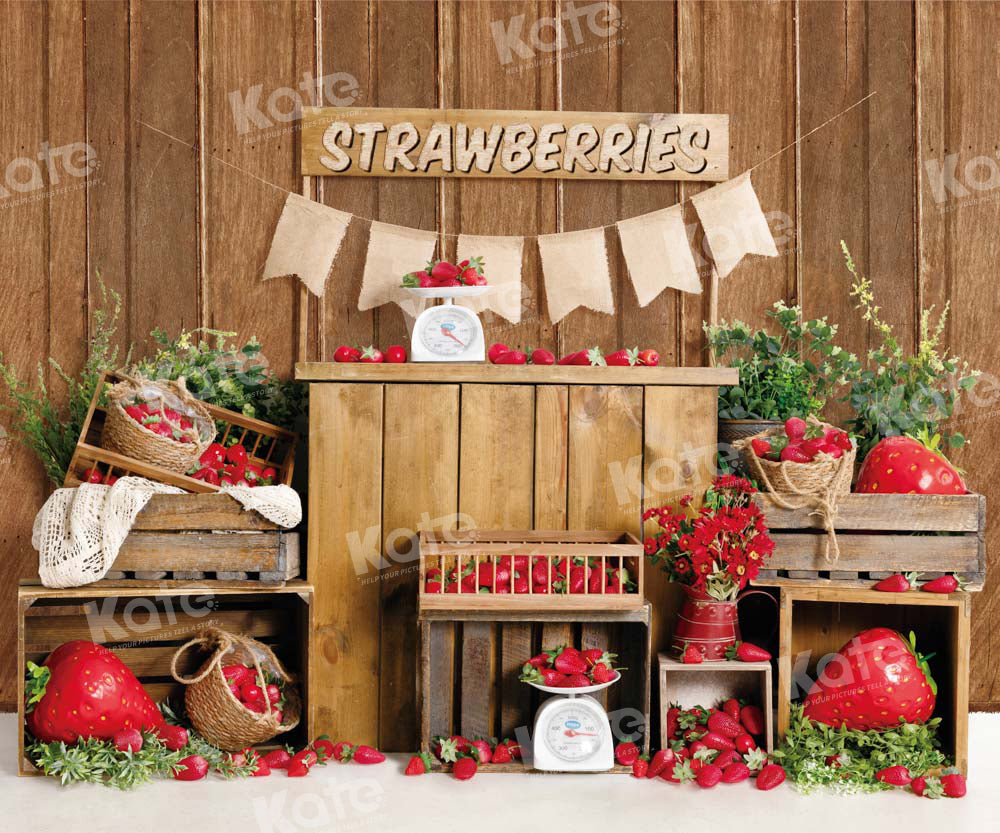 Kate Log House Strawberry Backdrop Designed by Emetselch - Kate Backdrop AU