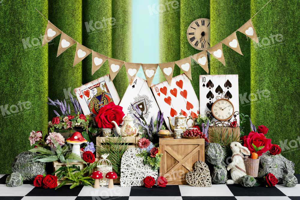 Kate Poker Rose Wonderland Backdrop Rabbit Clock Designed by Chain Photography - Kate Backdrop AU