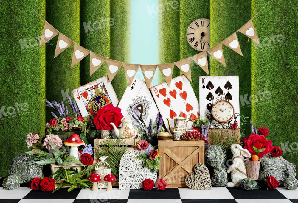 Kate Poker Rose Wonderland Backdrop Rabbit Clock Designed by Chain Photography - Kate Backdrop AU