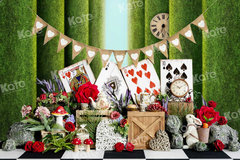 Kate Poker Rose Wonderland Backdrop Rabbit Clock Designed by Chain Photography - Kate Backdrop AU