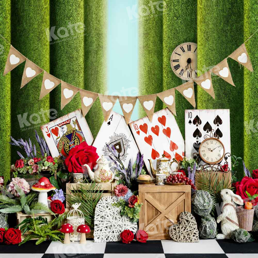 Kate Poker Rose Wonderland Backdrop Rabbit Clock Designed by Chain Photography - Kate Backdrop AU