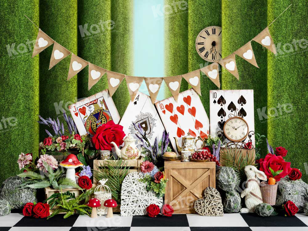 Kate Poker Rose Wonderland Backdrop Rabbit Clock Designed by Chain Photography - Kate Backdrop AU