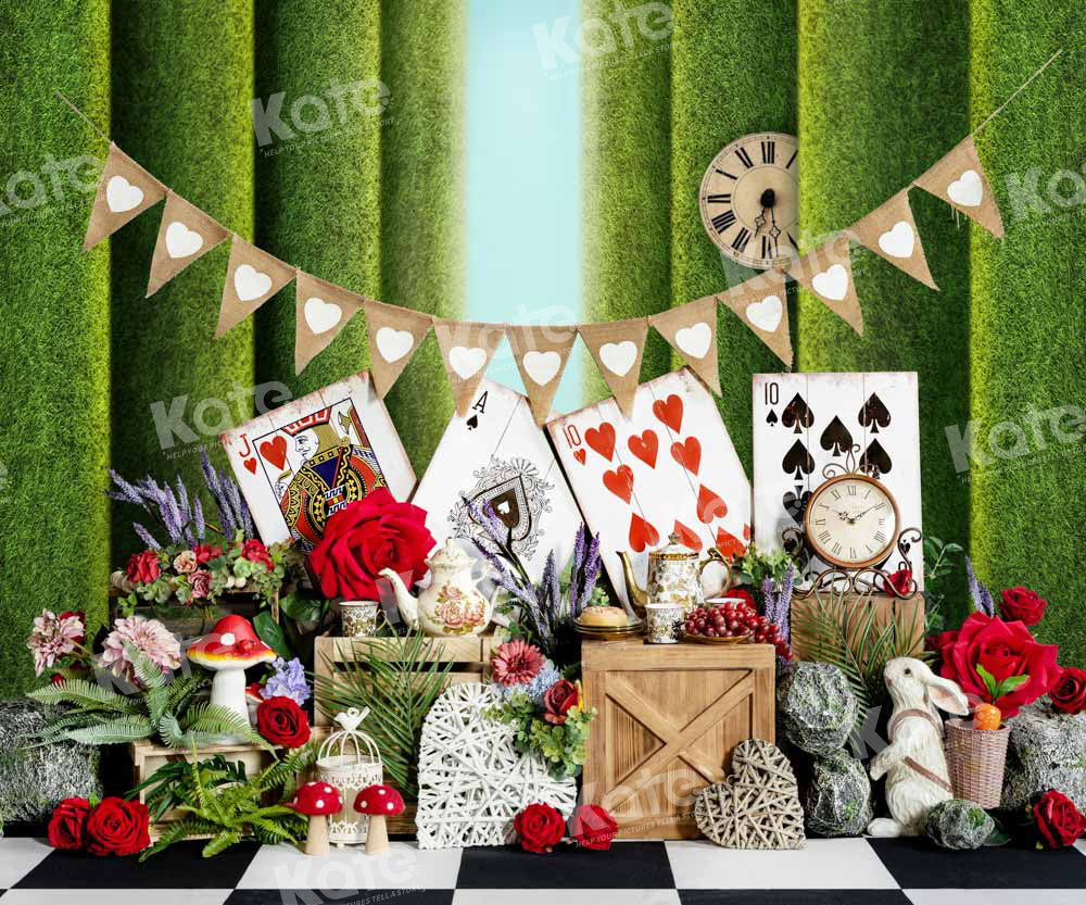 Kate Poker Rose Wonderland Backdrop Rabbit Clock Designed by Chain Photography - Kate Backdrop AU