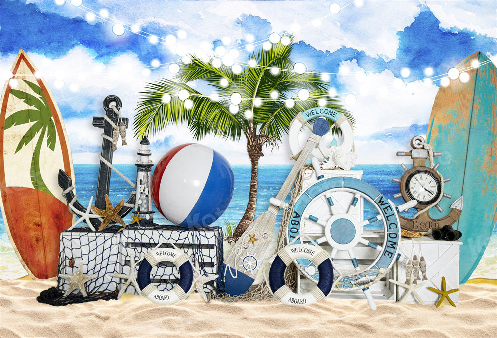 Kate Beach Seaside Backdrop Nautical Party for Photography - Kate Backdrop AU