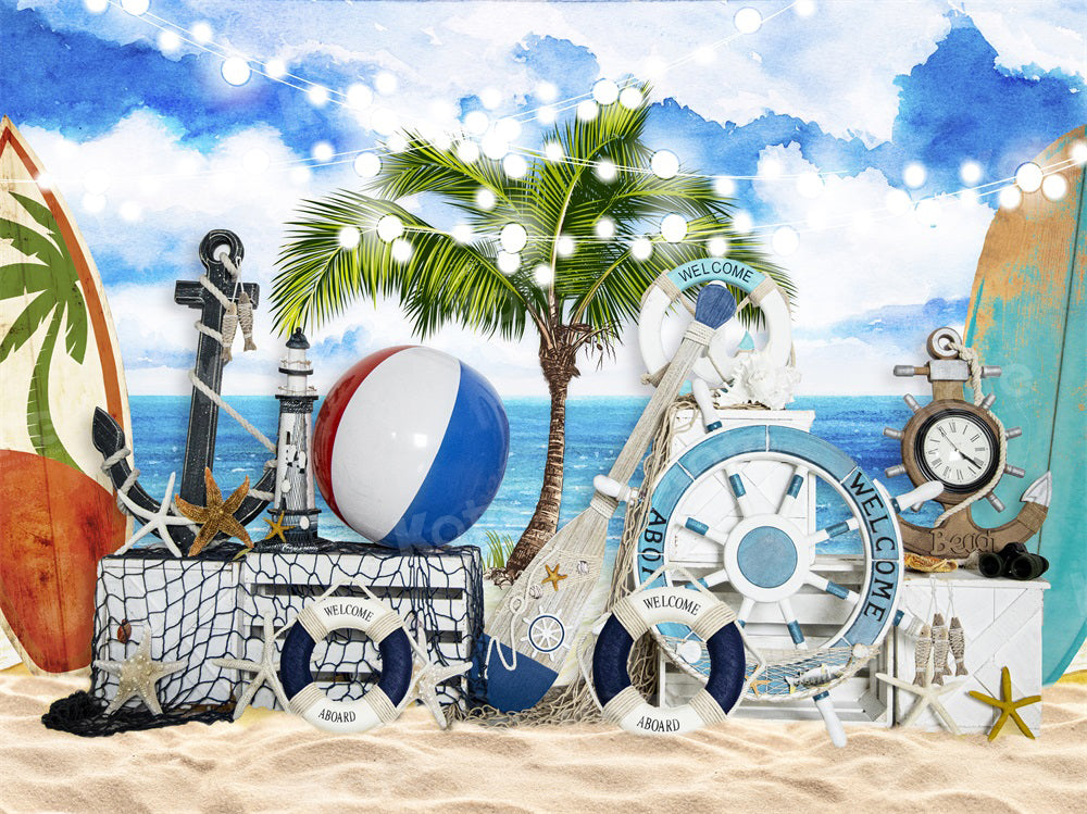 Kate Beach Seaside Backdrop Nautical Party for Photography - Kate Backdrop AU