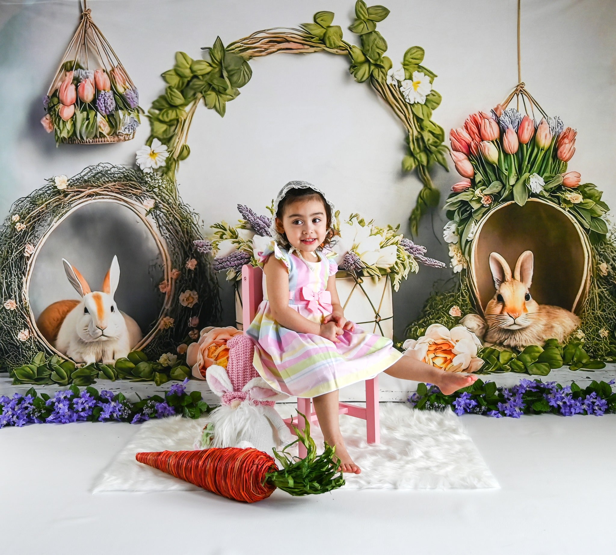 Kate Spring Easter Bunny Flowers Backdrop Designed by Mini MakeBelieve - Kate Backdrop AU