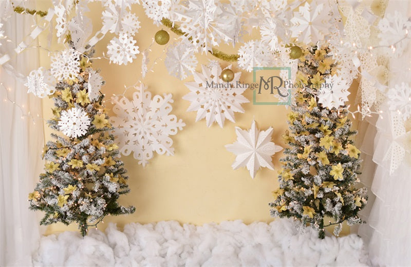 Kate Gold White Paper Snowflake Christmas Backdrop Designed by Mandy Ringe Photography