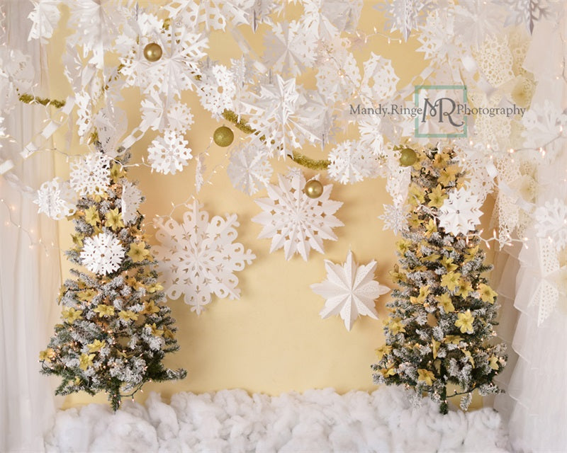 Kate Gold White Paper Snowflake Christmas Backdrop Designed by Mandy Ringe Photography