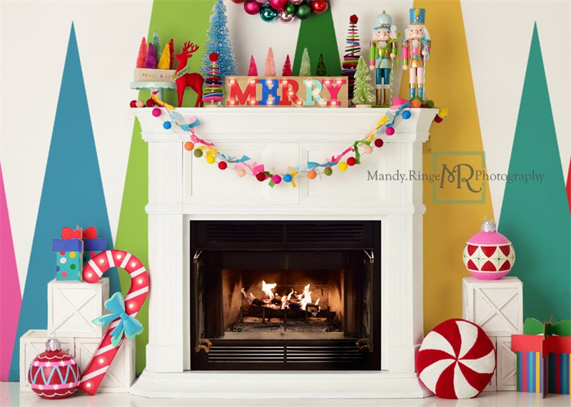 Kate Merry Bright Christmas Fireplace Backdrop Designed by Mandy Ringe Photography - Kate Backdrop AU