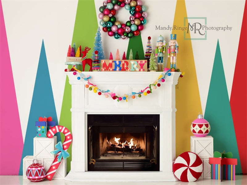Kate Merry Bright Christmas Fireplace Backdrop Designed by Mandy Ringe Photography - Kate Backdrop AU