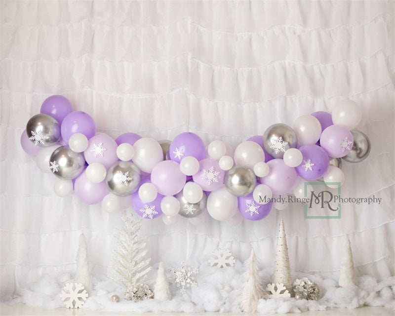 Kate Purple White Winter Backdrop Wonderland Balloons Designed by Mandy Ringe Photography - Kate Backdrop AU
