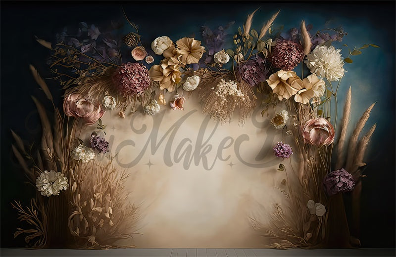 Kate Dried Floral Boho Backdrop Painterly Fine Art Designed by Mini MakeBelieve - Kate Backdrop AU