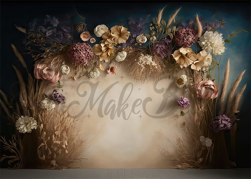 Kate Dried Floral Boho Backdrop Painterly Fine Art Designed by Mini MakeBelieve - Kate Backdrop AU