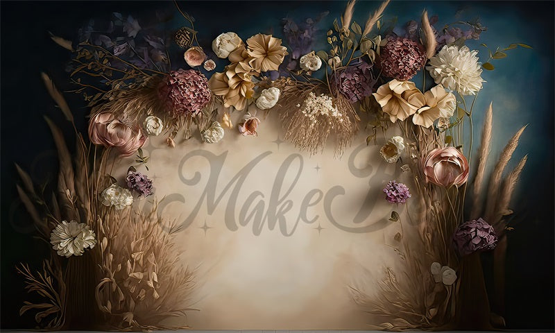 Kate Dried Floral Boho Backdrop Painterly Fine Art Designed by Mini MakeBelieve - Kate Backdrop AU