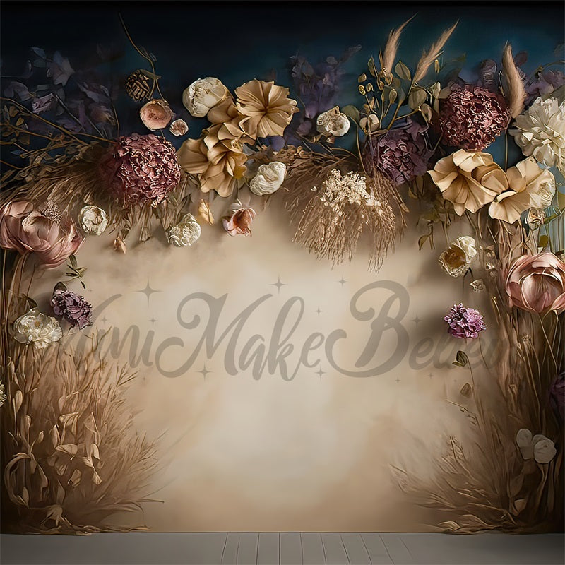 Kate Dried Floral Boho Backdrop Painterly Fine Art Designed by Mini MakeBelieve - Kate Backdrop AU