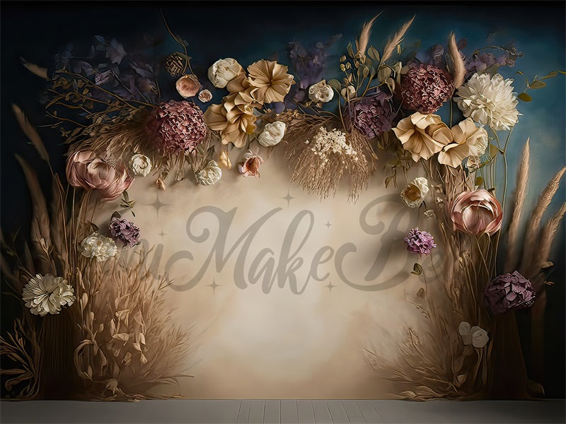 Kate Dried Floral Boho Backdrop Painterly Fine Art Designed by Mini MakeBelieve - Kate Backdrop AU