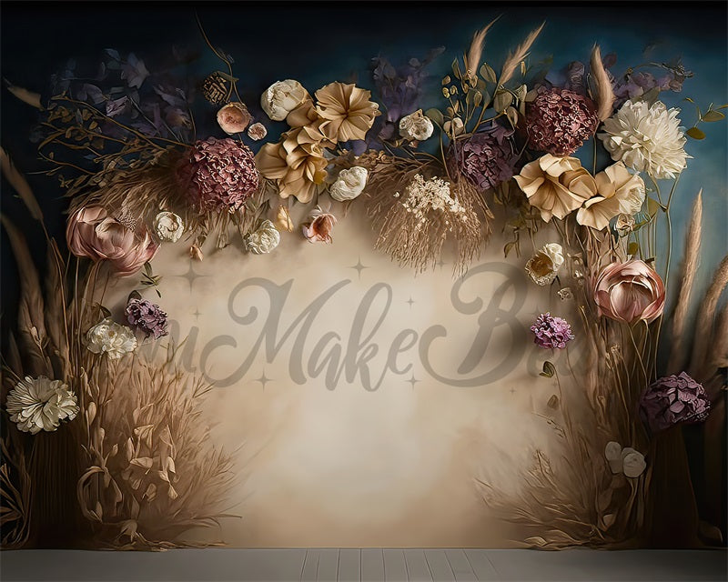 Kate Dried Floral Boho Backdrop Painterly Fine Art Designed by Mini MakeBelieve - Kate Backdrop AU
